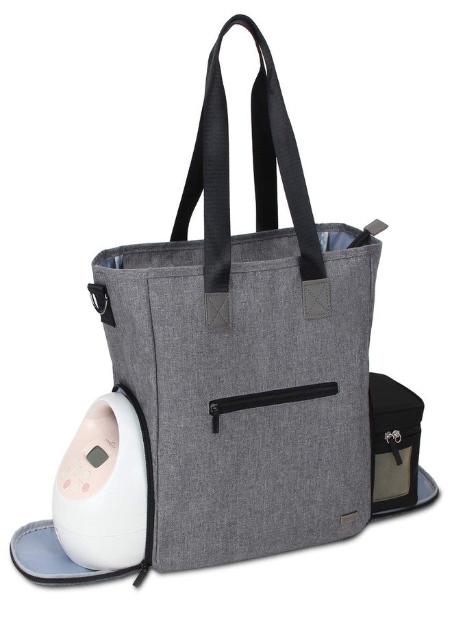 Teamoy Breast Pump Tote Bag Diaper Tote Bag Compatible for Spectra S1, S2, Medela, Pumping Bag with 14" Laptop Sleeve for Most Breast Pump, Dark Gray - Image 1